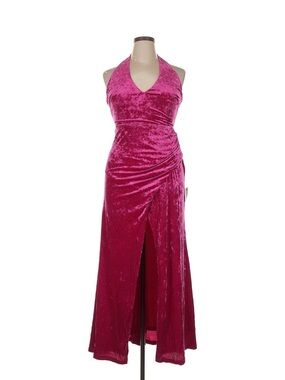Fuchsia Velvet Halter Evening Dress